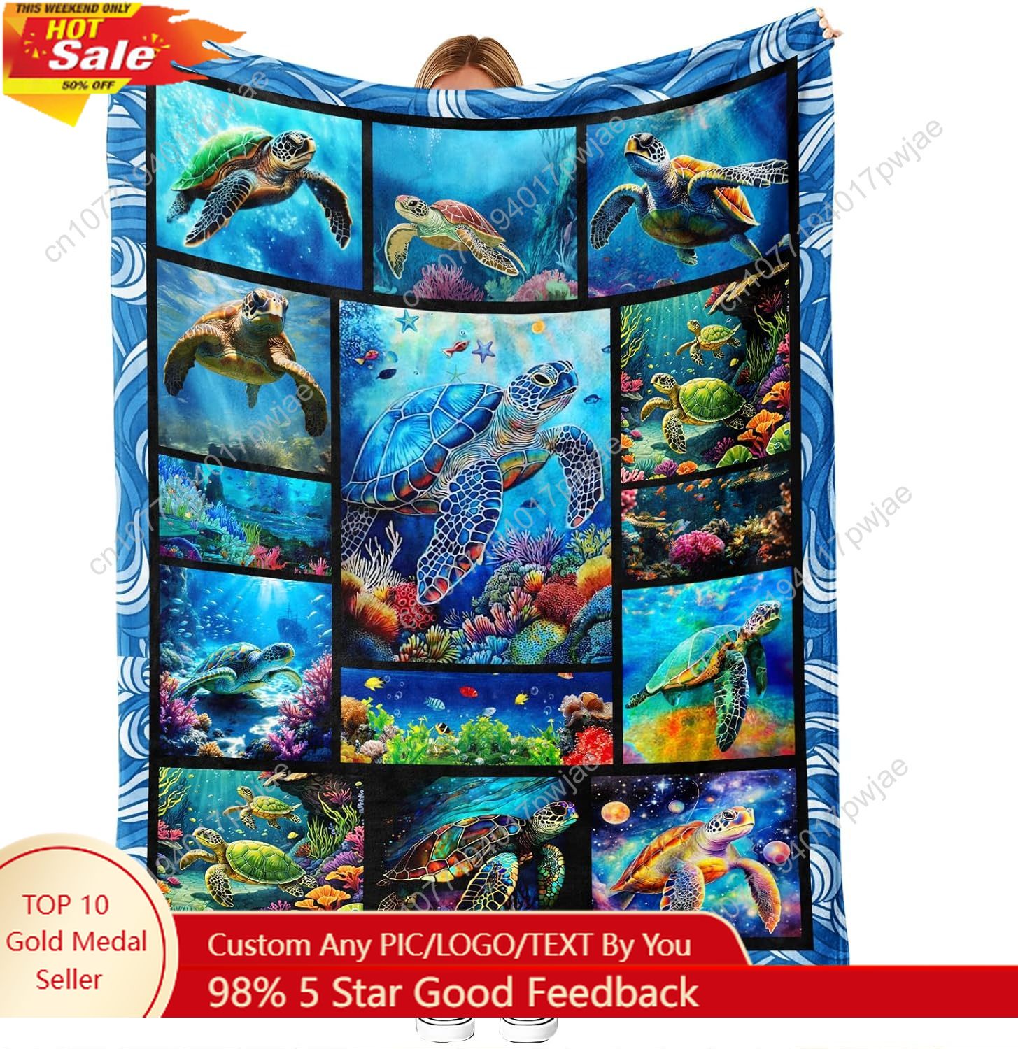 Home Textiles Throw - Cobertor de flanela de tartaruga marinha,