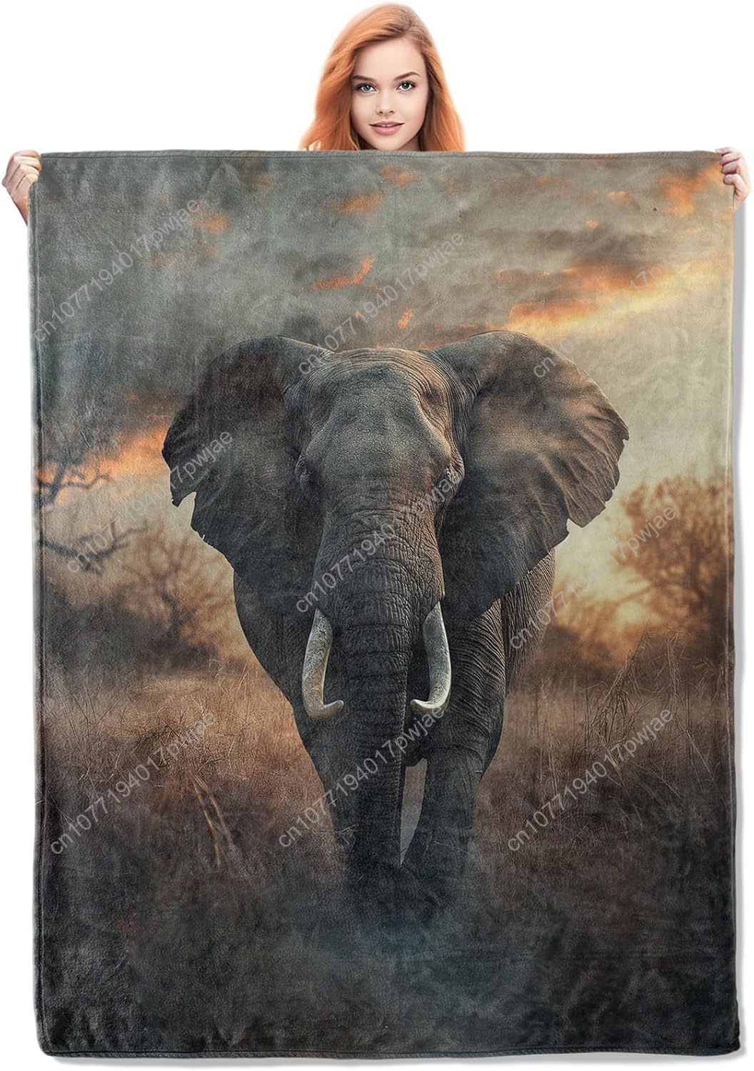 Home Textiles Throw - Cobertor de lã de elefante, cena