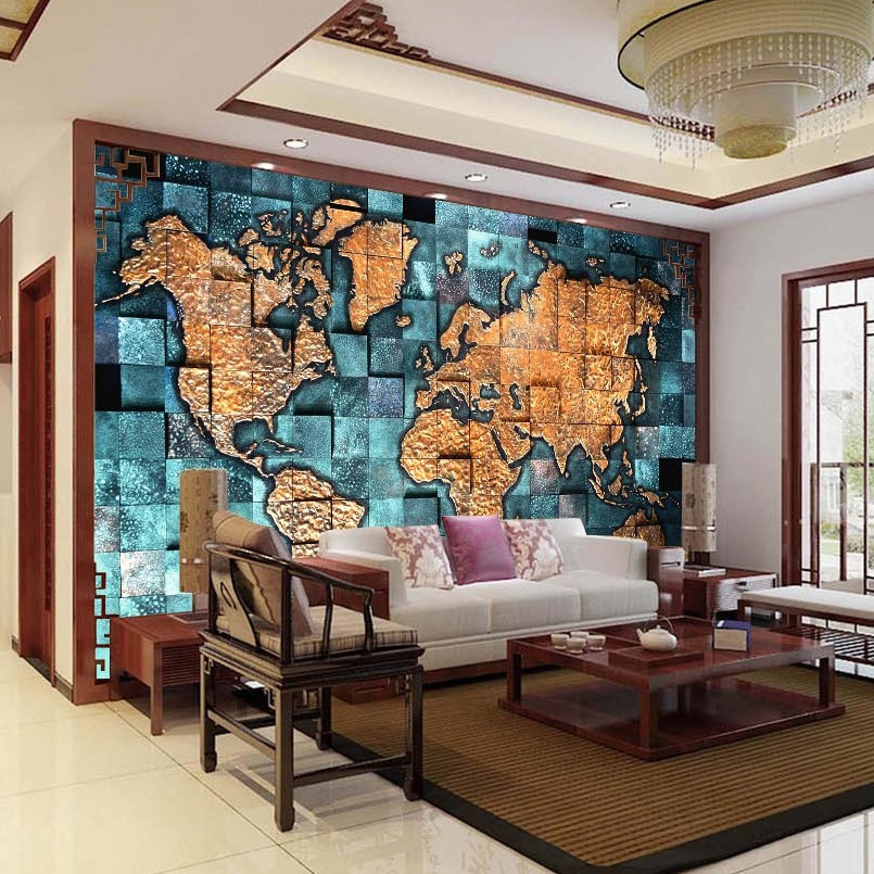 Papel de parede do mapa do mun - Home Textiles Photos avaliação e preço