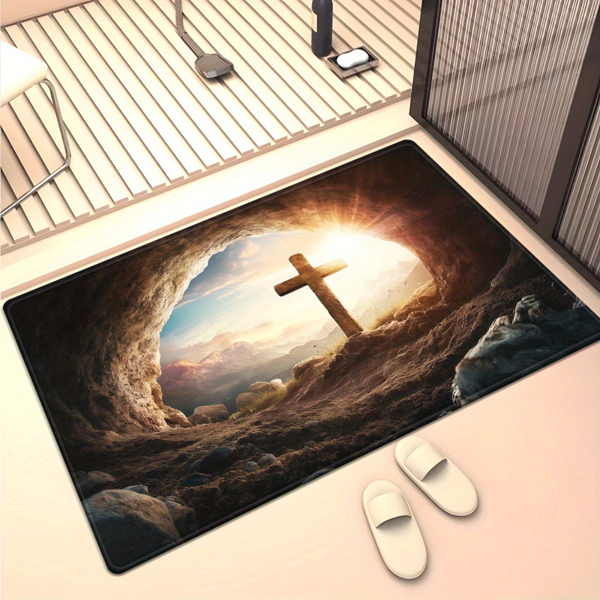 Cruz religiosa caverna tapete  - Sunrise Home Textiles & Apparel avaliação e preço
