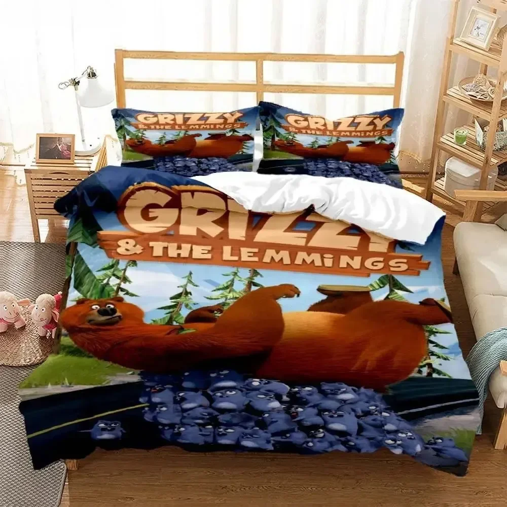 Grizzly & The Lemmings Cartoon - Linen Duvet Cover avaliação e preço