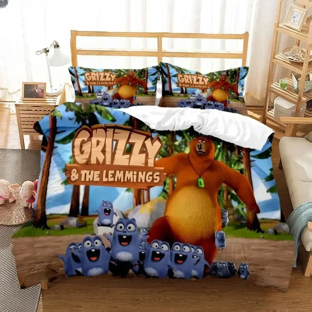 Grizzly & The Lemmings Cartoon - Linen Duvet Cover avaliação e preço